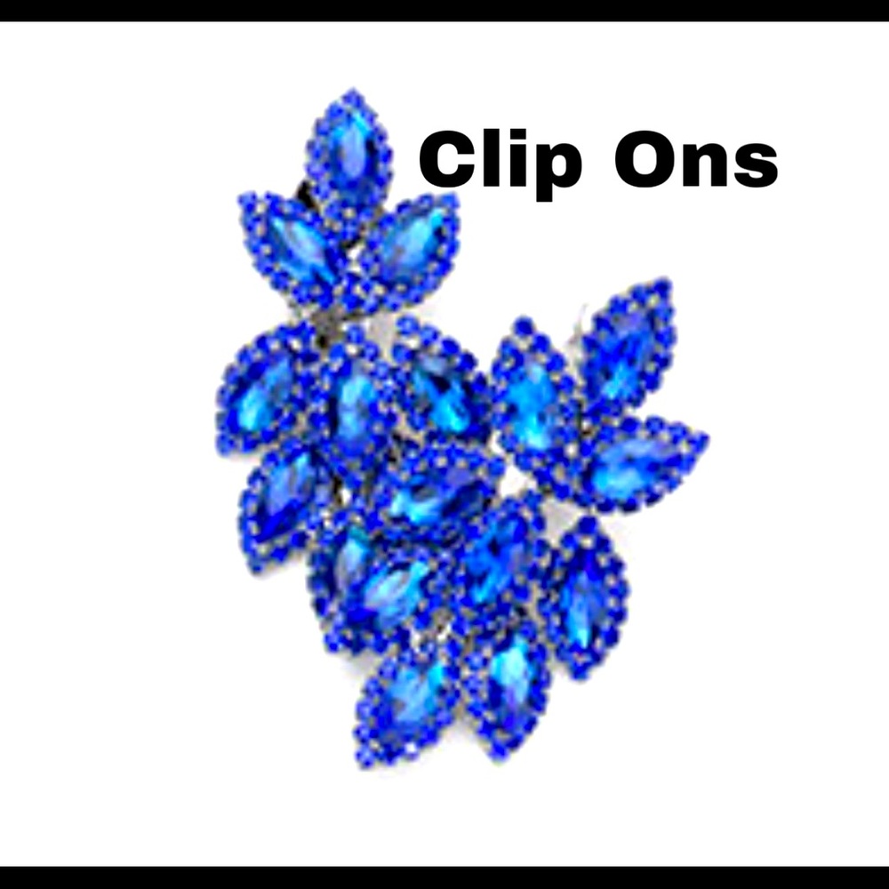 Royal Blue Crystal Clip On Pageant earrings